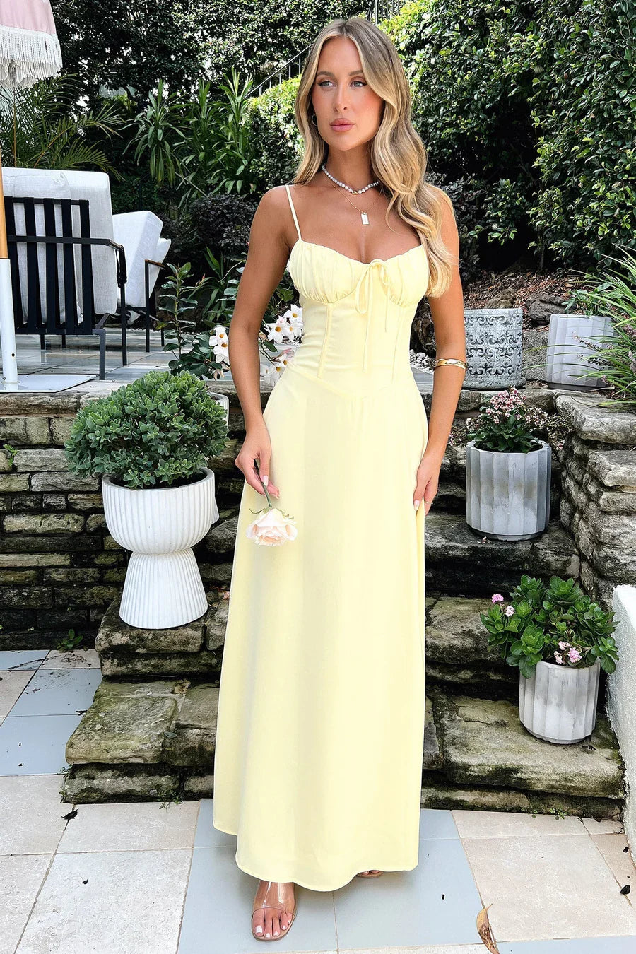 LACE-UP SLEEVELESS MAXI DRESS