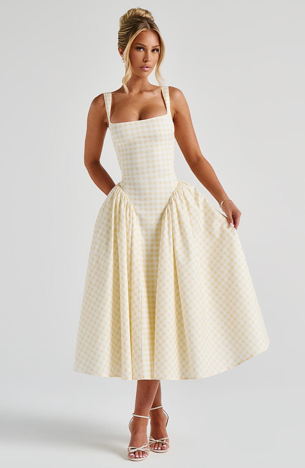 1 Sherrie Midi Dress - Lemon Gingham