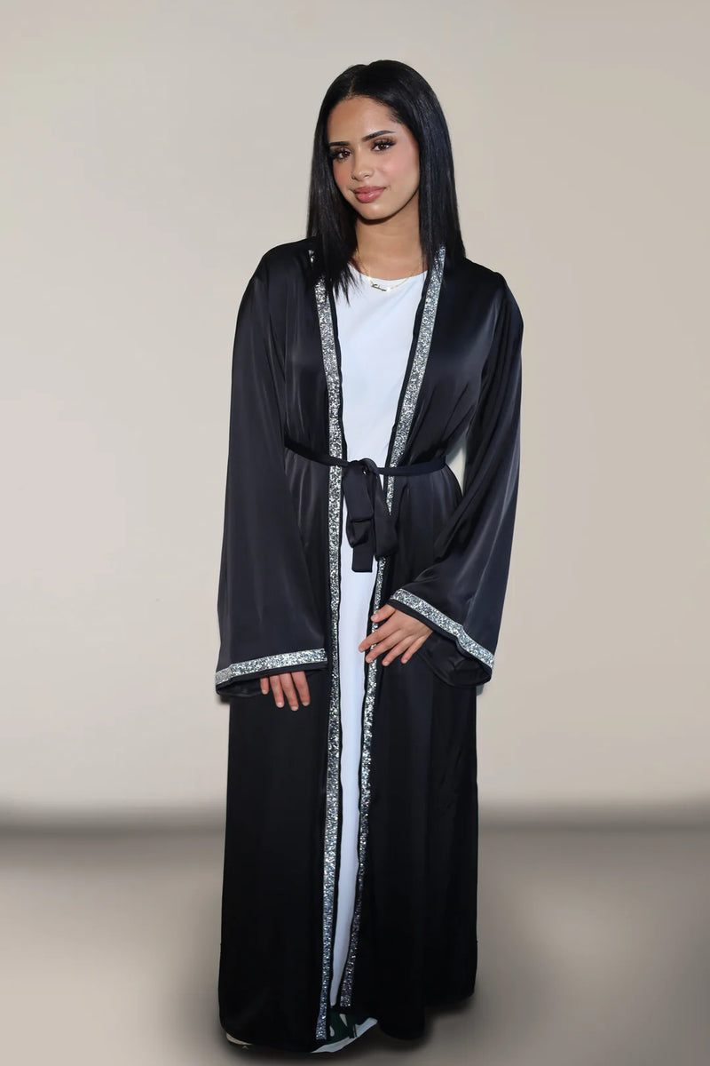 Satin dubai Abaya + weißes Unterkleid